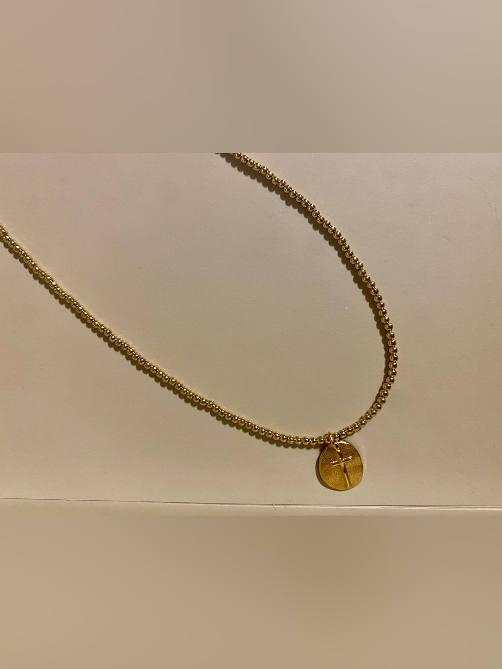 2mm enewton 17” Gold Beaded Necklace with a Cross Pendant - Picture 2 of 6